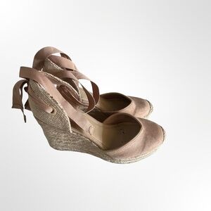 On 34th Womens Pink Espadrille Wedge Sandals w. Ankle Tie